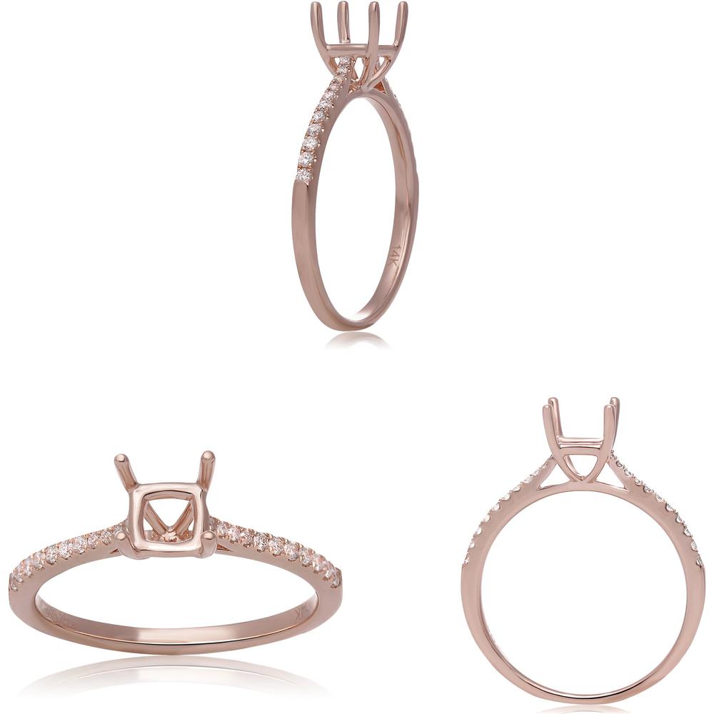 Roman & Jules - 14K Rose Gold Radiant Diamond Ring with Tapered Shank - 0.13 Carat Round Diamond