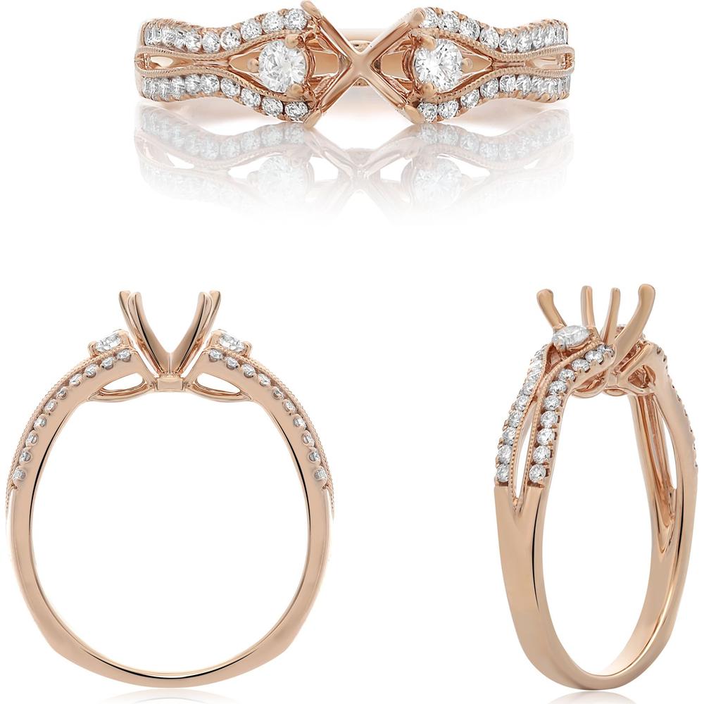 Roman & Jules - 14K Rose Gold Ring with 0.35 Carat Round Diamond - Semi Tension Setting