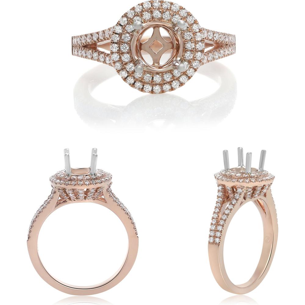Roman & Jules - 14K Rose Gold Round Diamond Double Halo Ring with Split Shank - 0.49 Carat Total Diamond Weight