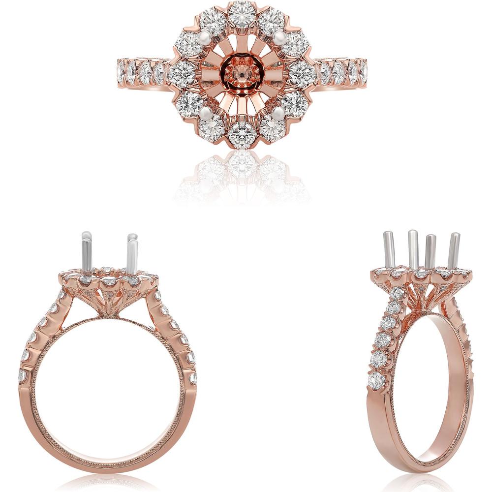 Roman & Jules - 14K Rose Gold Round Diamond Halo Engagement Ring - 0.96 Carat Total Diamond Weight