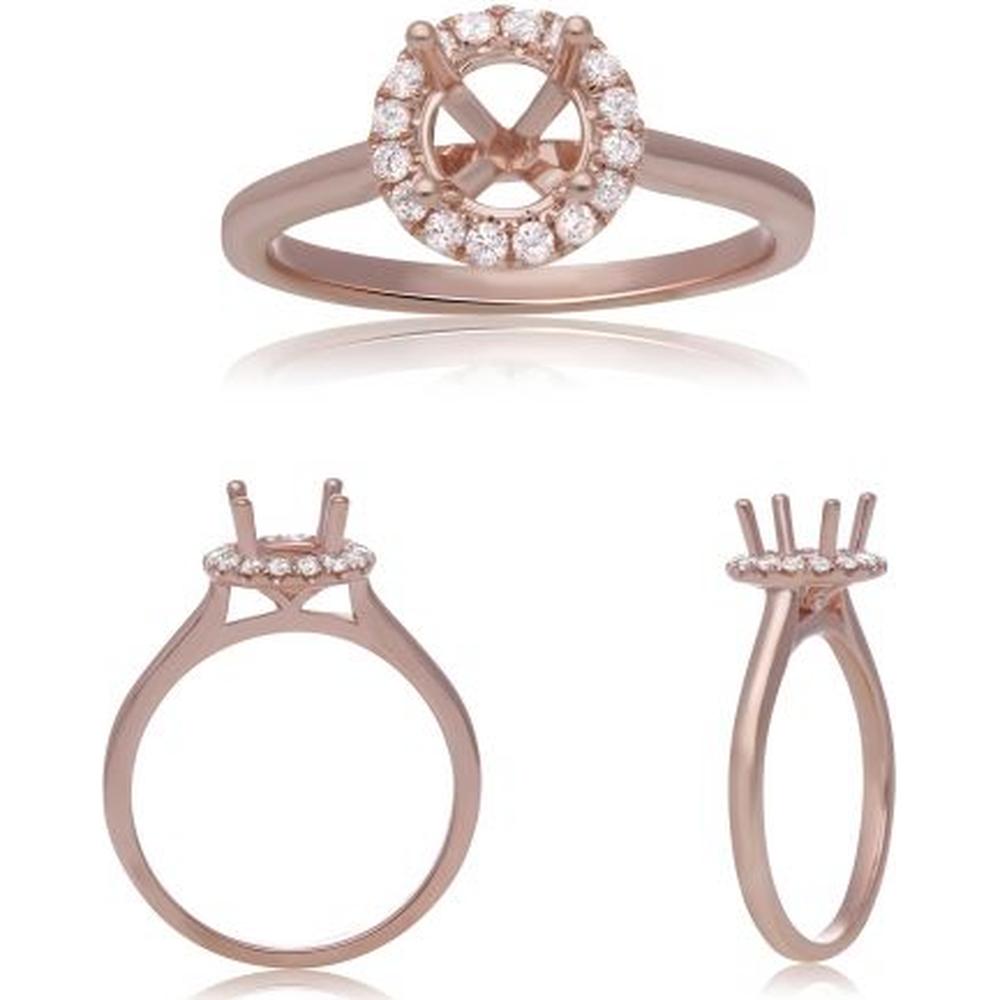 Roman & Jules - 14K Rose Gold Round Diamond Halo Ring - 0.21 Carat Total Diamond Weight