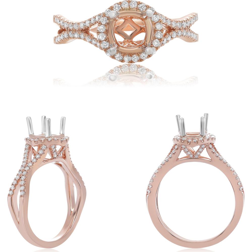 Roman & Jules - 14K Rose Gold Round Diamond Halo Ring - 0.37 Carat Total Diamond Weight