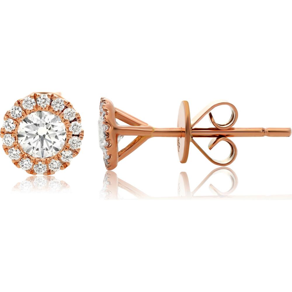 Roman & Jules - 14K Rose Gold Round Diamond Halo Stud Earrings - 0.40 Carat Total Diamond Weight