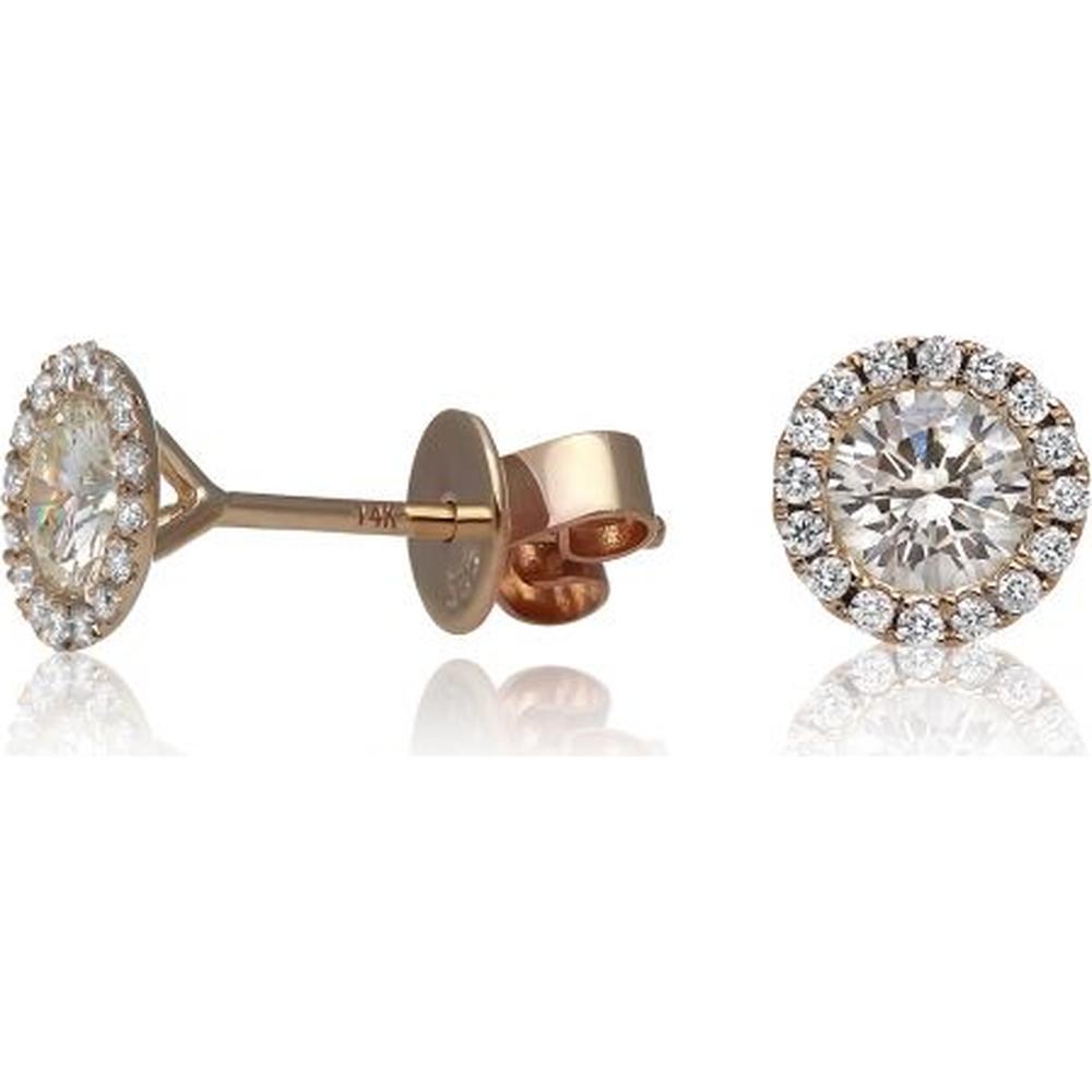 Roman & Jules - 14K Rose Gold Round Diamond Halo Stud Earrings - 0.84 Carat Total Diamond Weight