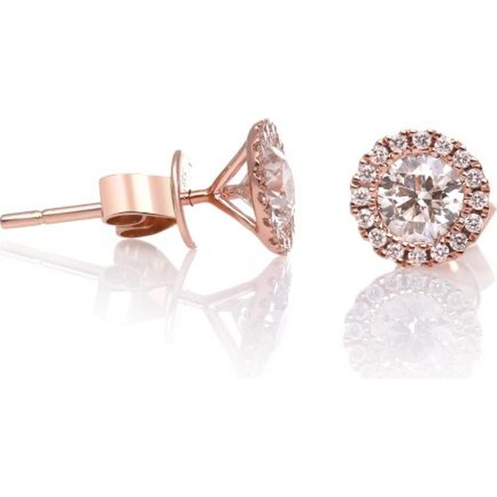 Roman & Jules - 14K Rose Gold Round Diamond Halo Stud Earrings - 1.0 Carat Total Diamond Weight