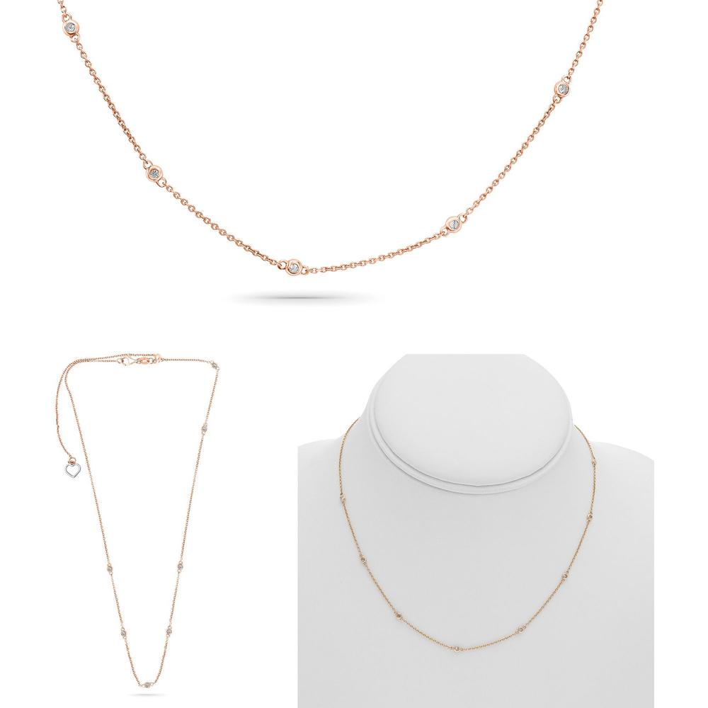 Roman & Jules - 14K Rose Gold Round Diamond Necklace - 0.21 Carat Total Diamond Weight