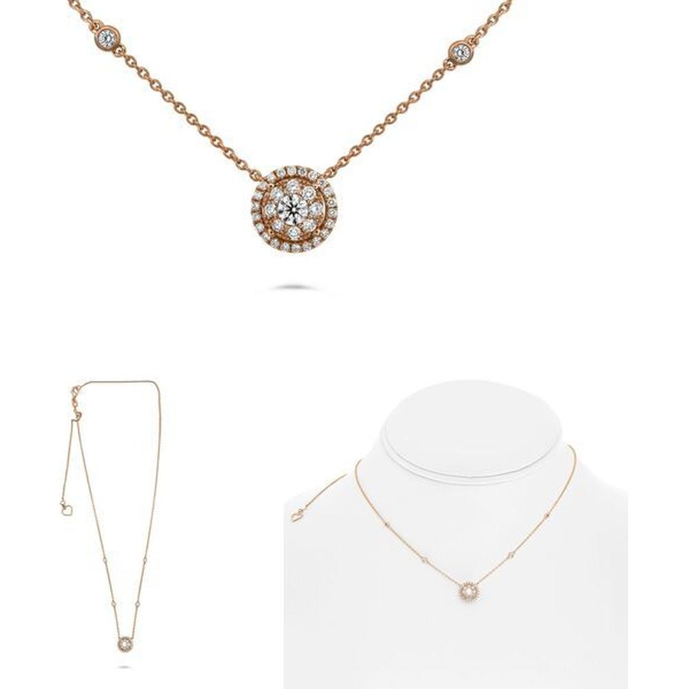 Roman & Jules - 14K Rose Gold Round Diamond Pendant Necklace with Halo - 0.44 Carat Total Diamond Weight
