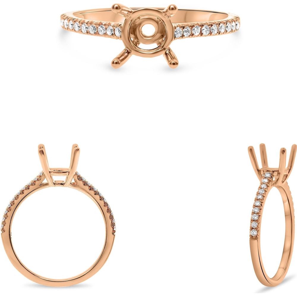Roman & Jules - 14K Rose Gold Round Diamond Ring with French Pave Setting - 0.16 Carat Total Diamond Weight