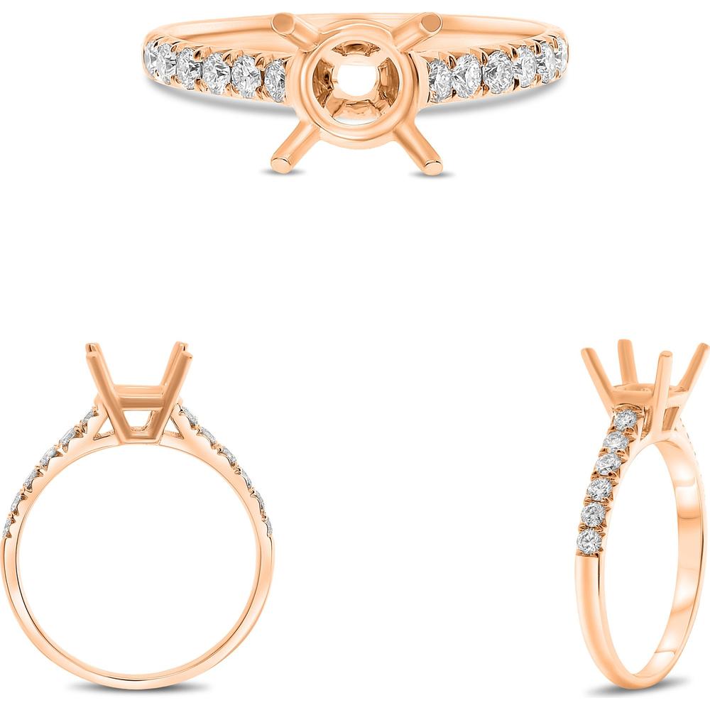 Roman & Jules - 14K Rose Gold Round Diamond Ring with French Pave Setting - 0.32 Carat Total Diamond Weight