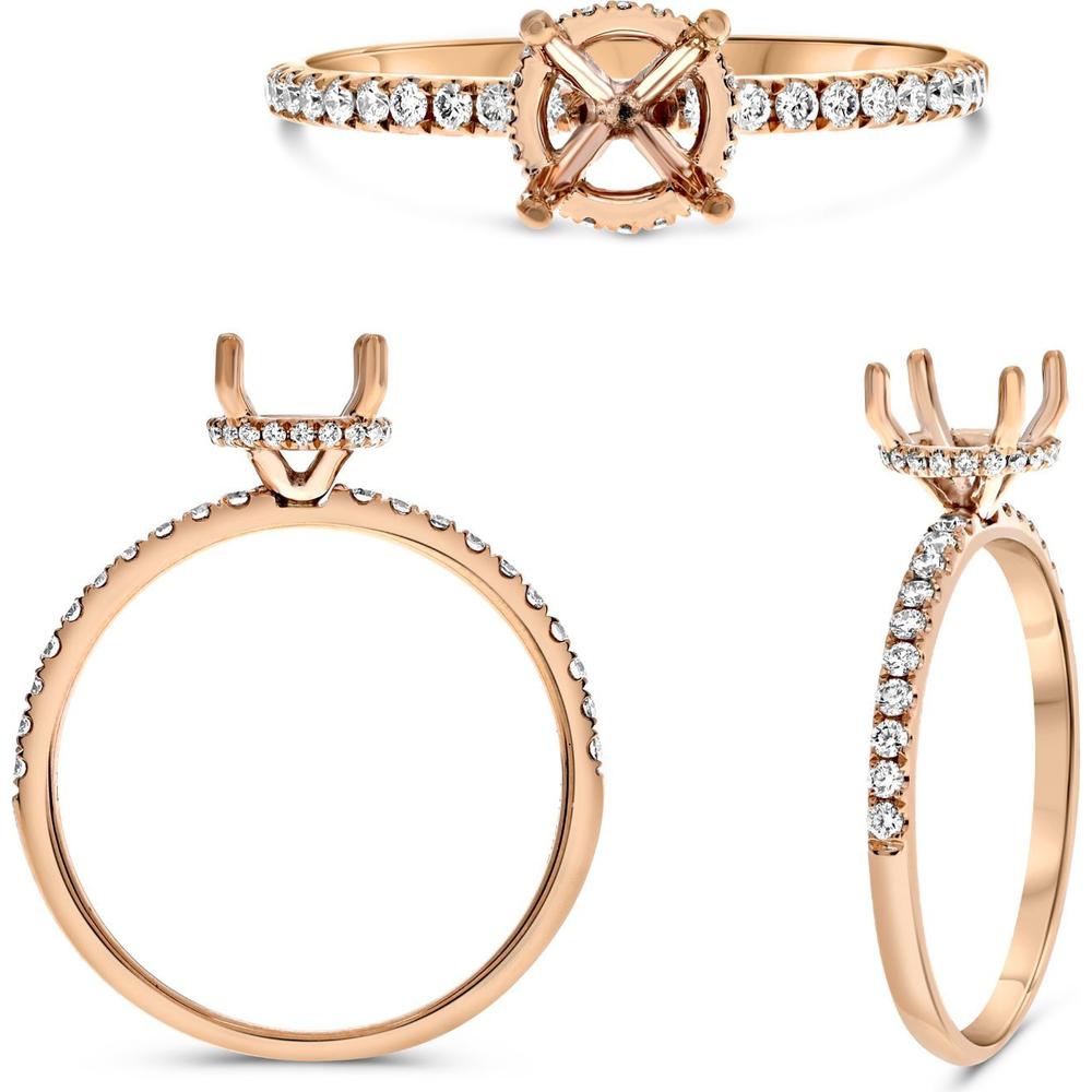 Roman & Jules - 14K Rose Gold Round Diamond Ring with Hidden Full Halo and Micropavé Setting - 0.22 Carat Total Diamond Weight