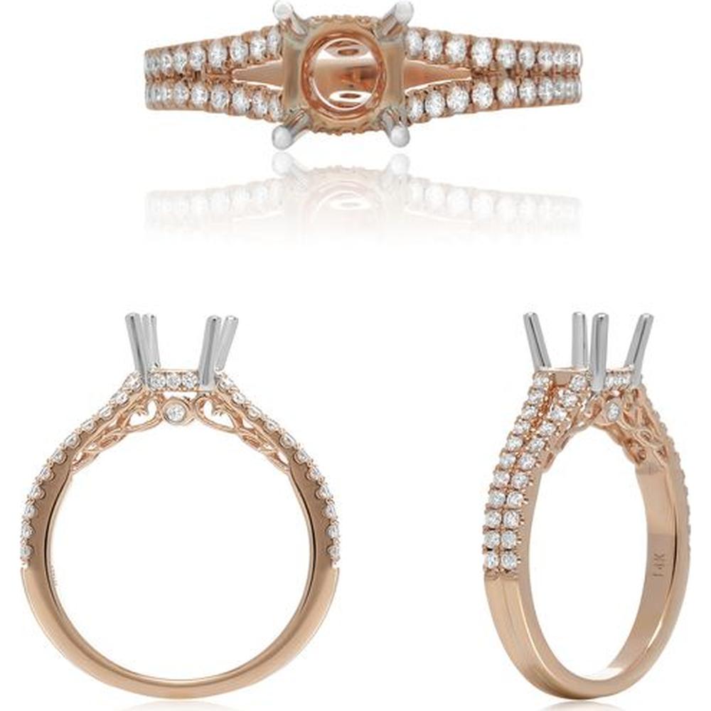 Roman & Jules - 14K Rose Gold Round Diamond Ring with Hidden Half Halo and Split Shank - 0.34 Carat Total Diamond Weight