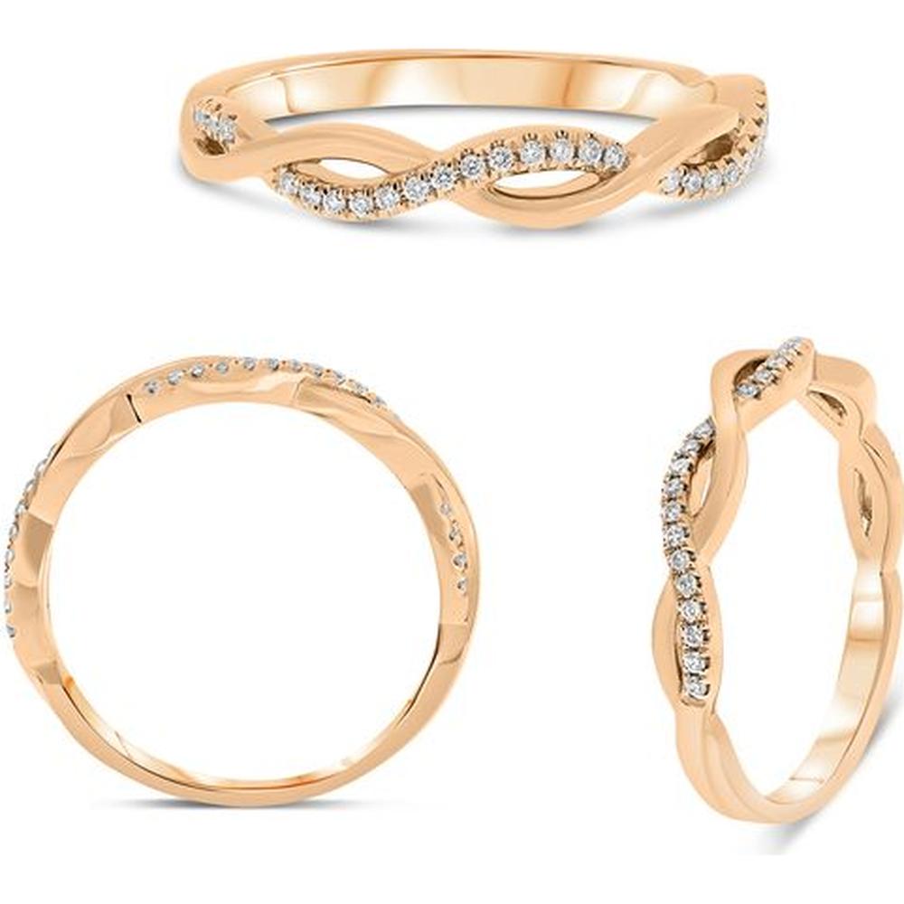 Roman & Jules - 14K Rose Gold Round Diamond Ring with Micropavé Setting - 0.10 Carat Total Diamond Weight