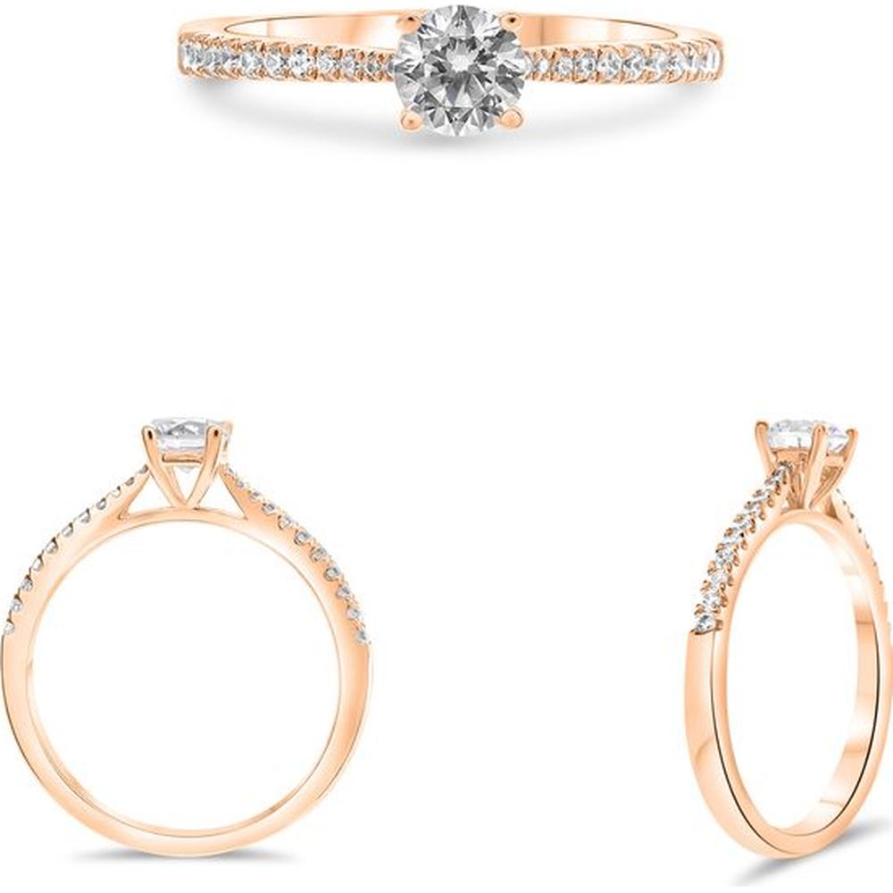Roman & Jules - 14K Rose Gold Round Diamond Ring with Micropavé Setting - 0.13 Carat Total Diamond Weight