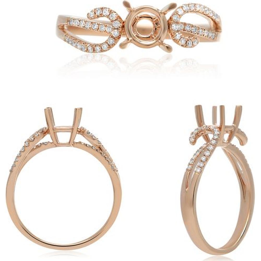 Roman & Jules - 14K Rose Gold Round Diamond Ring with Micropavé Setting - 0.15 Carat Total Diamond Weight