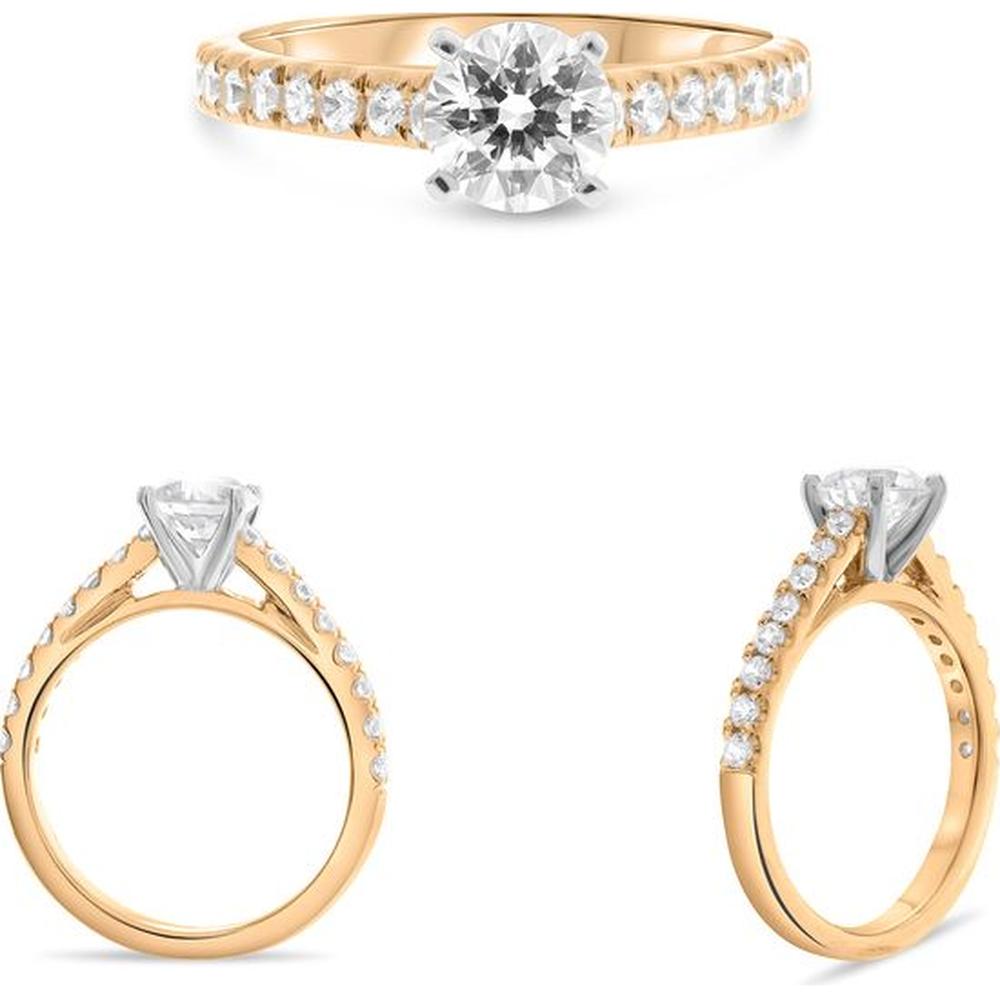 Roman & Jules - 14K Rose Gold Round Diamond Ring with Micropavé Setting - 0.35 Carat Total Diamond Weight
