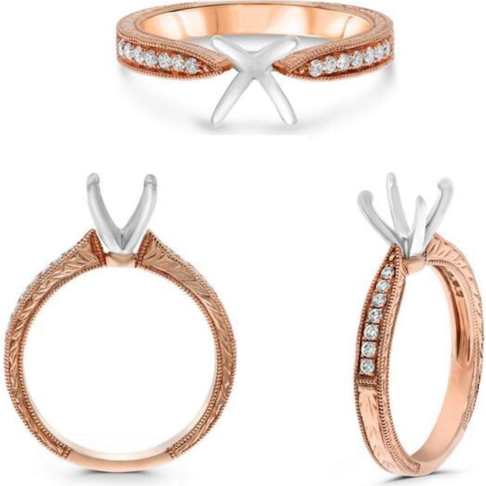 Roman & Jules - 14K Rose Gold Round Diamond Ring with Milgrain Detail - 0.13 Carat Total Diamond Weight