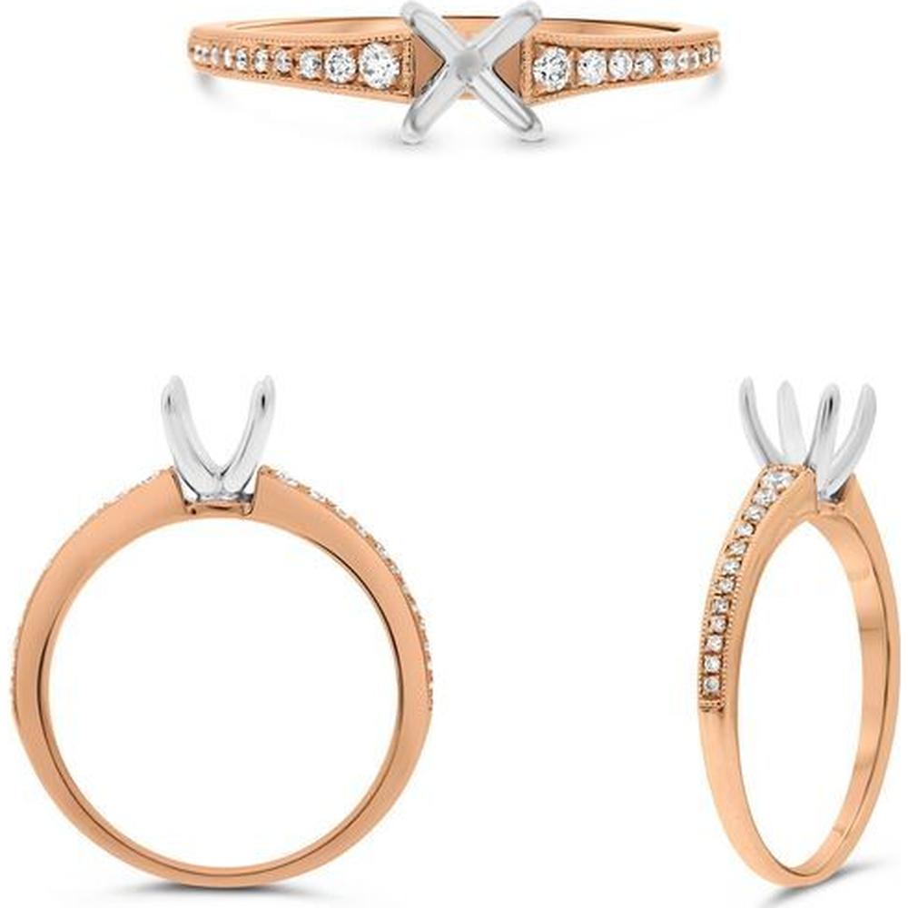 Roman & Jules - 14K Rose Gold Round Diamond Ring with Tapered Shank - 0.13 Carat Total Diamond Weight