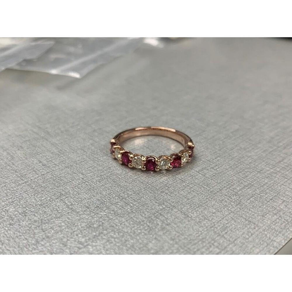 Roman & Jules - 14K Rose Gold Round Ruby Ring with Round Diamonds - 0.58 Carat Total Diamond Weight
