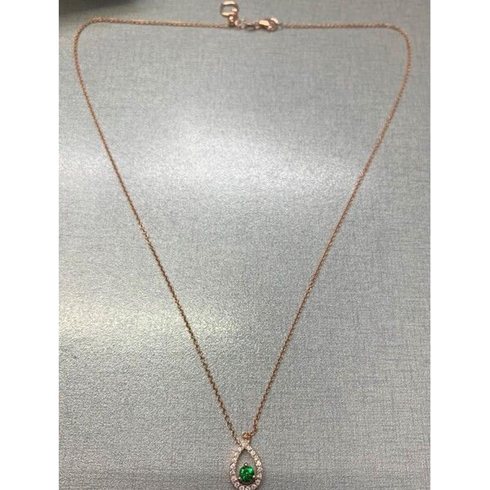 Roman & Jules - 14K Rose Gold Round Tsavorite Necklace with Halo of Diamonds - 0.23 Carat Total Diamond Weight