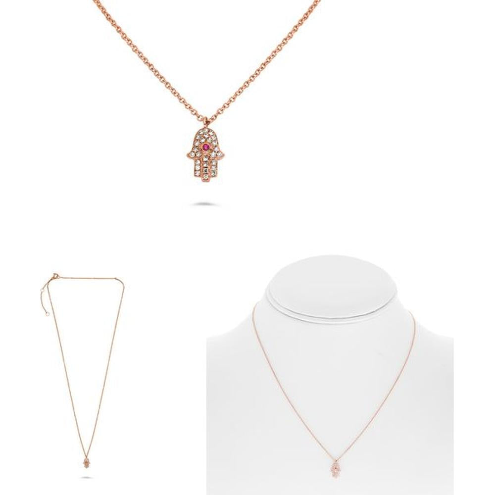 Roman & Jules - 14K Rose Gold Ruby and Diamond Evil Eye Necklace - 0.08 Carat Round Diamond Total Weight
