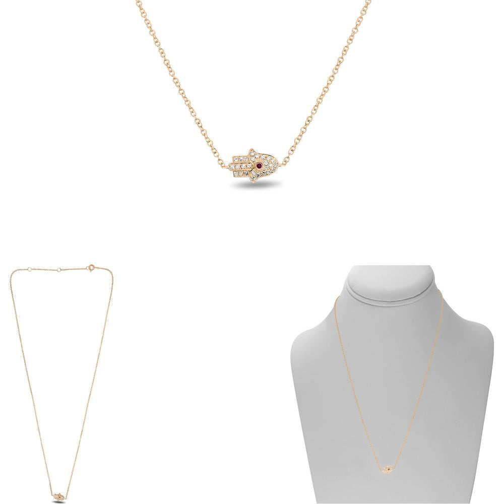 Roman & Jules - 14K Rose Gold Ruby Pendant Necklace with Round Diamonds - 0.08 Carat Total Diamond Weight