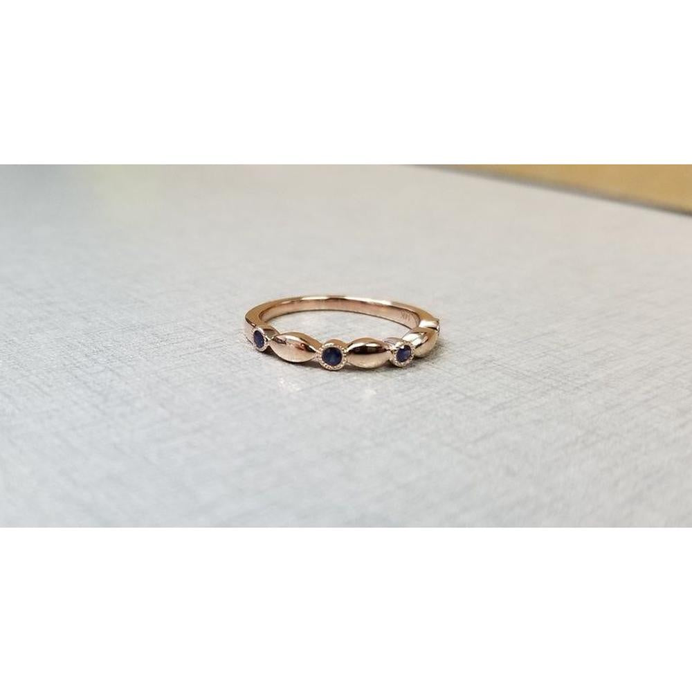 Roman & Jules - 14K Rose Gold Sapphire Ring with 5 Round Sapphires - 0.12 Carat Total Gem Weight