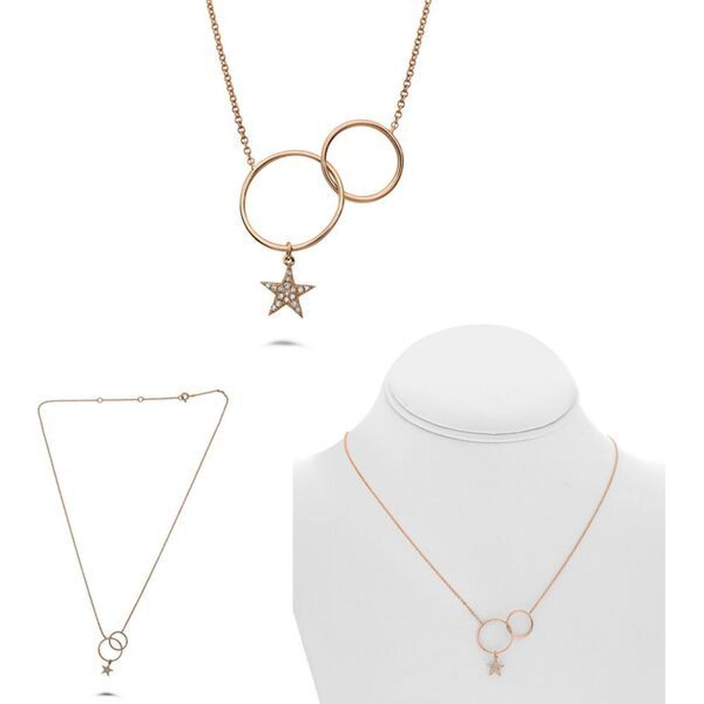 Roman & Jules - 14K Rose Gold Star Pendant Necklace with 0.04 Carat Round Diamonds