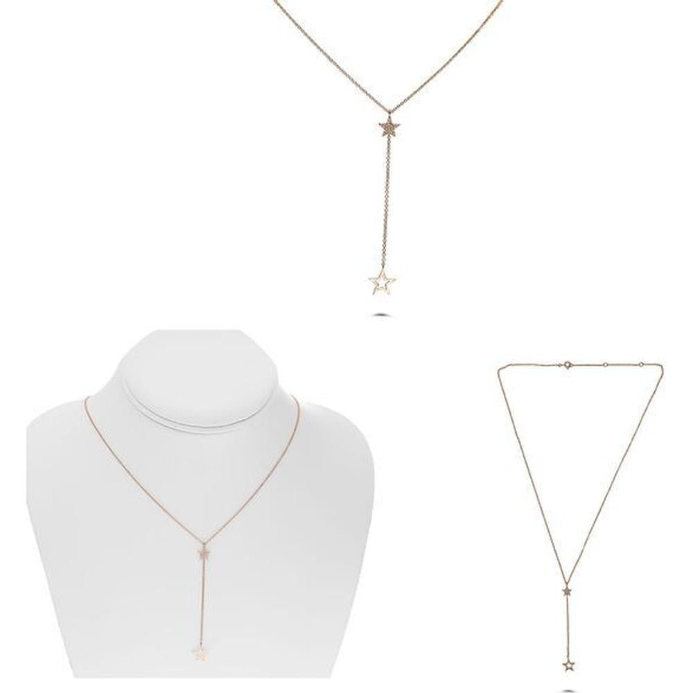 Roman & Jules - 14K Rose Gold Star Pendant Necklace with Micropavé Set Round Diamonds - 0.05 Carat Total Diamond Weight