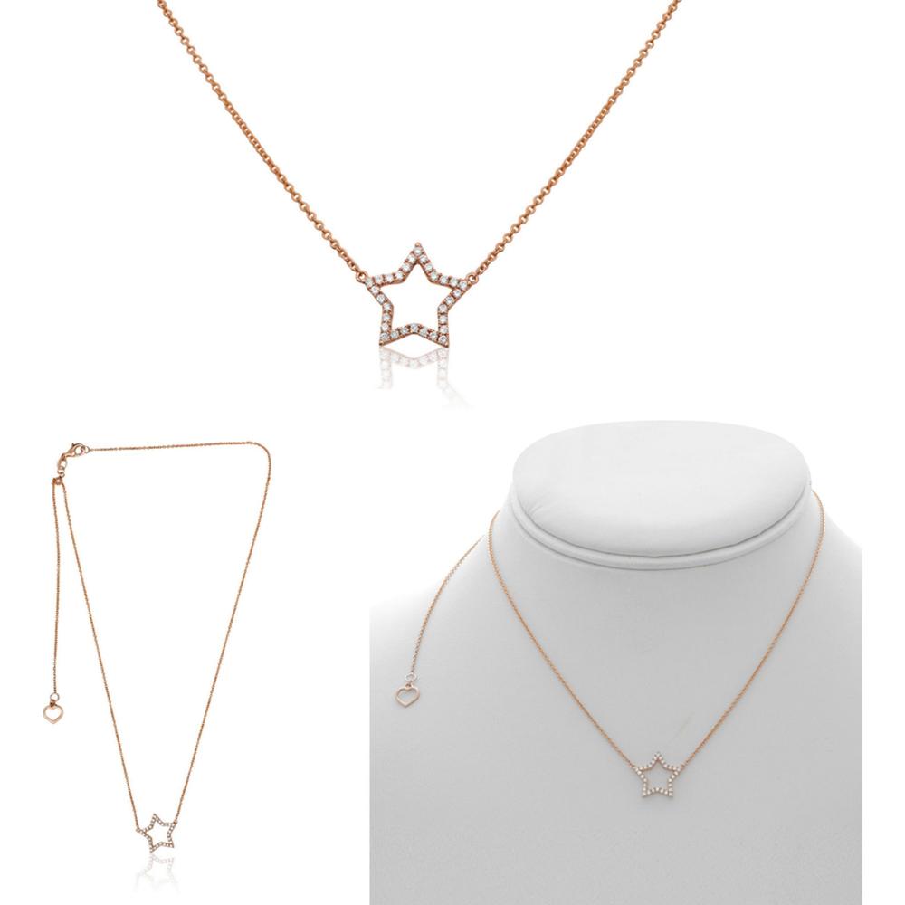 Roman & Jules - 14K Rose Gold Star Pendant Necklace with Round Brilliant Diamonds - 0.21 Carat Total Diamond Weight