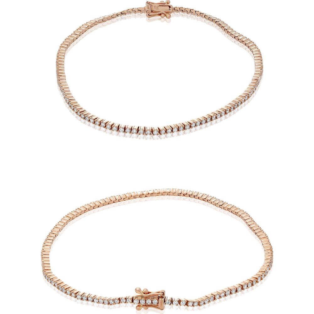 Roman & Jules - 14K Rose Gold Tennis Bracelet with Prong Set Round Diamonds - 0.85 Carat Total Diamond Weight