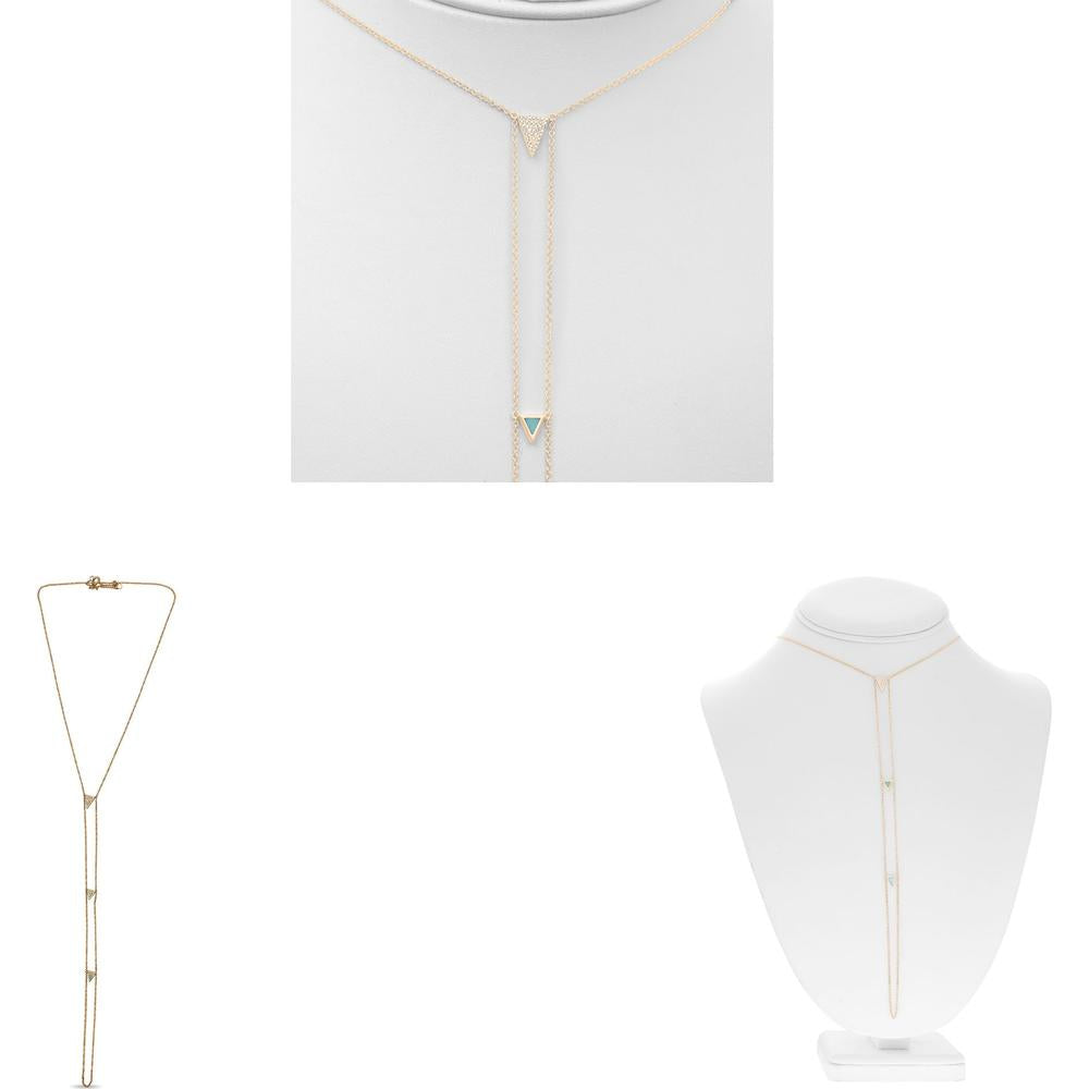Roman & Jules - 14K Rose Gold Triple Triangle Necklace with Turquoise Quartz and Diamond Accent - 0.07 Carat Total Diamond Weight