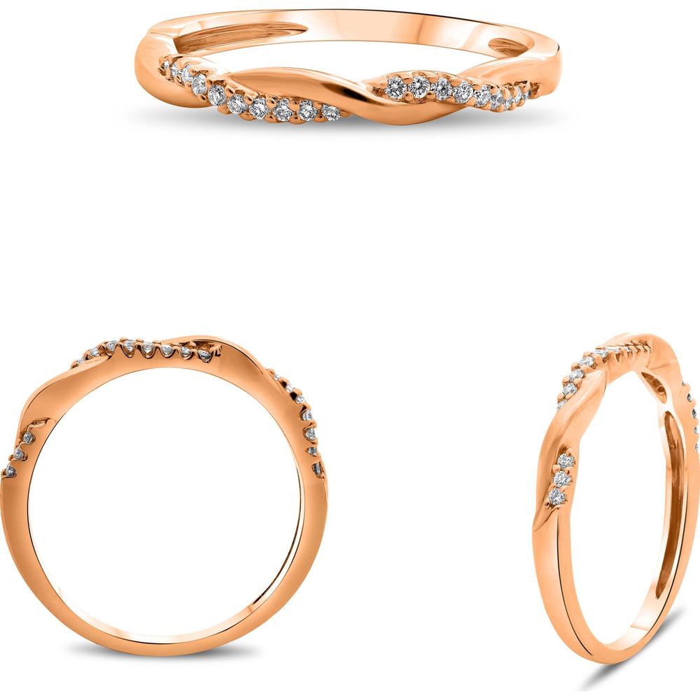 Roman & Jules - 14K Rose Gold Twist Band Diamond Ring with Shared Prong Set Round Diamonds - 0.10 Carat Total Diamond Weight