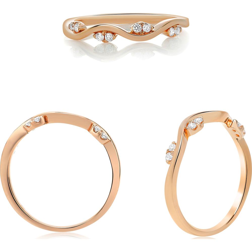 Roman & Jules - 14K Rose Gold Wave Diamond Band Ring with Micropavé Set Round Diamonds - 0.45 Carat Total Diamond Weight