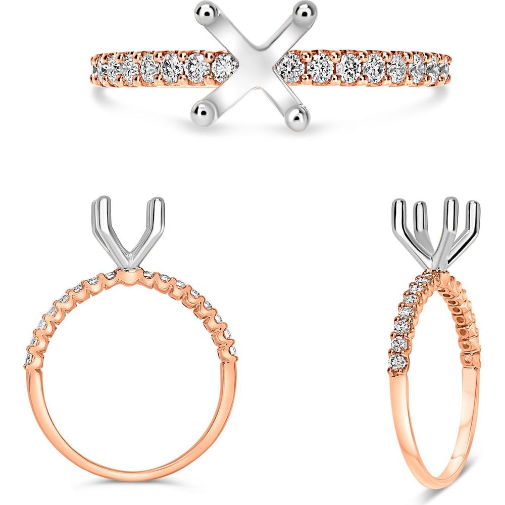 Roman & Jules - 14K Rose or White Gold Diamond Ring with Shared U-Shape Prong Setting - 0.25 Carat Total Diamond Weight