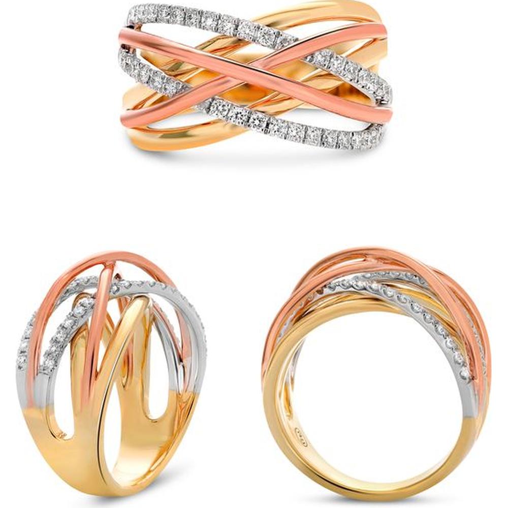 Roman & Jules - 14K Tri-Colored Overlapping Ring with Round Diamonds - 0.37 Carat Total Diamond Weight