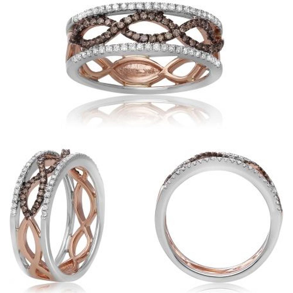 Roman & Jules - 14K White and Rose Gold Champagne Diamond Twisted Band Ring with Round and Champagne Diamonds - 0.36 Carat Total Diamond Weight