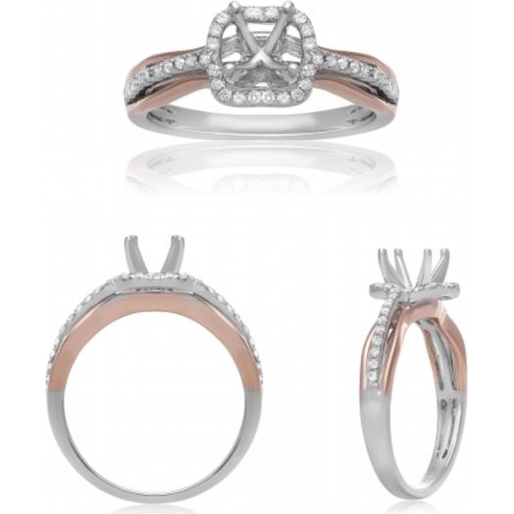 Roman & Jules - 14K White and Rose Gold Cushion Cut Halo Diamond Ring with 0.21 Carat Round Diamond
