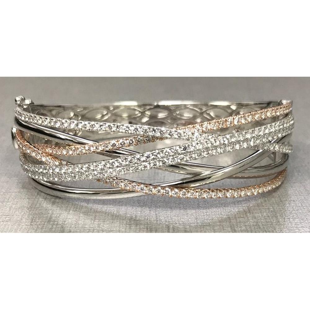 Roman & Jules - 14K White and Rose Gold Diamond Bangle with 3.72 Carat Total Round Diamond Weight