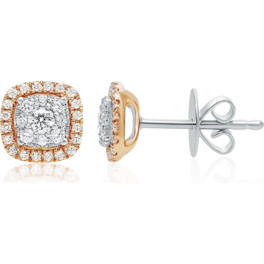 Roman & Jules - 14K White & Rose Gold Halo Diamond Stud Earrings - 0.08 Carat Total Diamond Weight