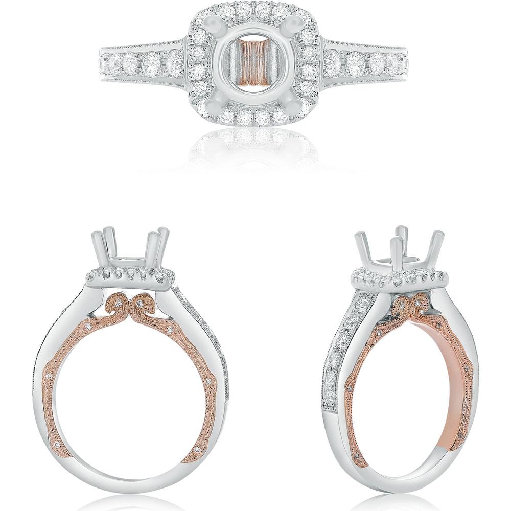 Roman & Jules - 14K White & Rose Gold Halo Engagement Setting with 0.47 Carat Total Round Diamond Accents