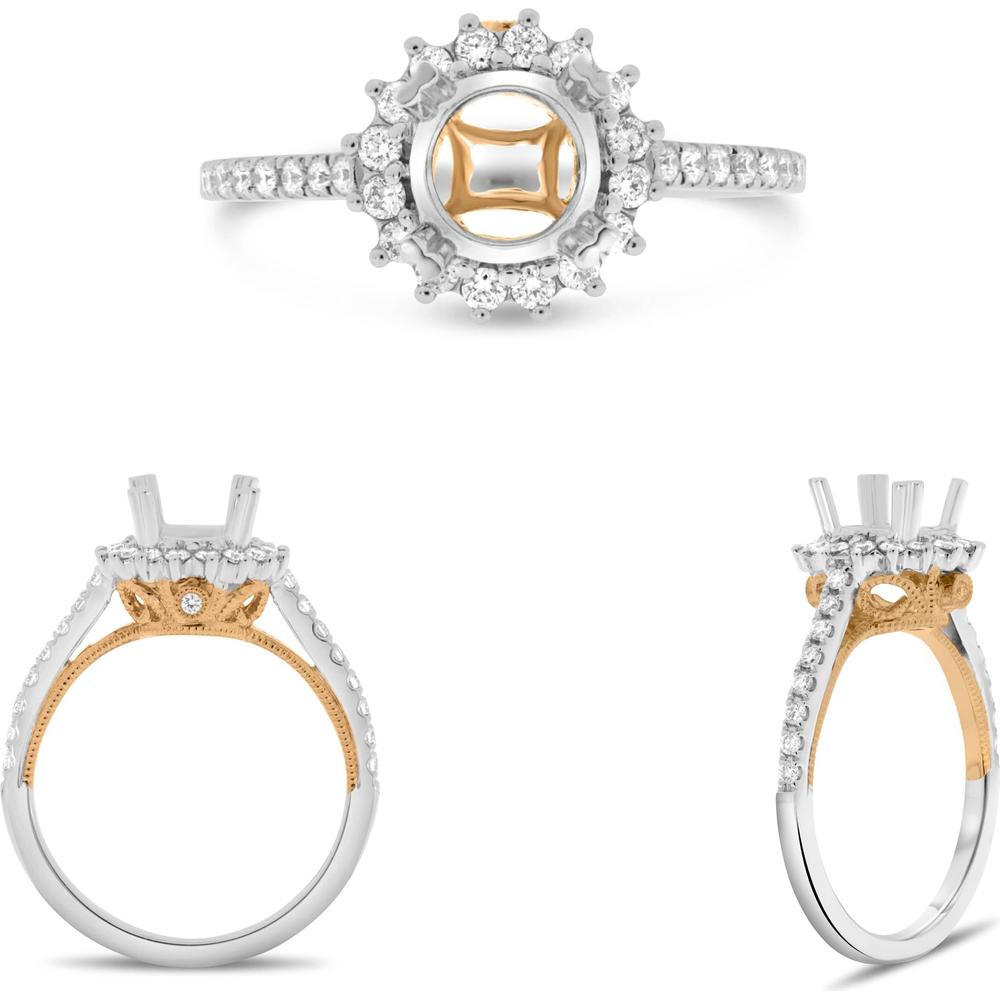 Roman & Jules - 14K White & Rose Gold Halo Ring with 0.36 Carat Round Diamond
