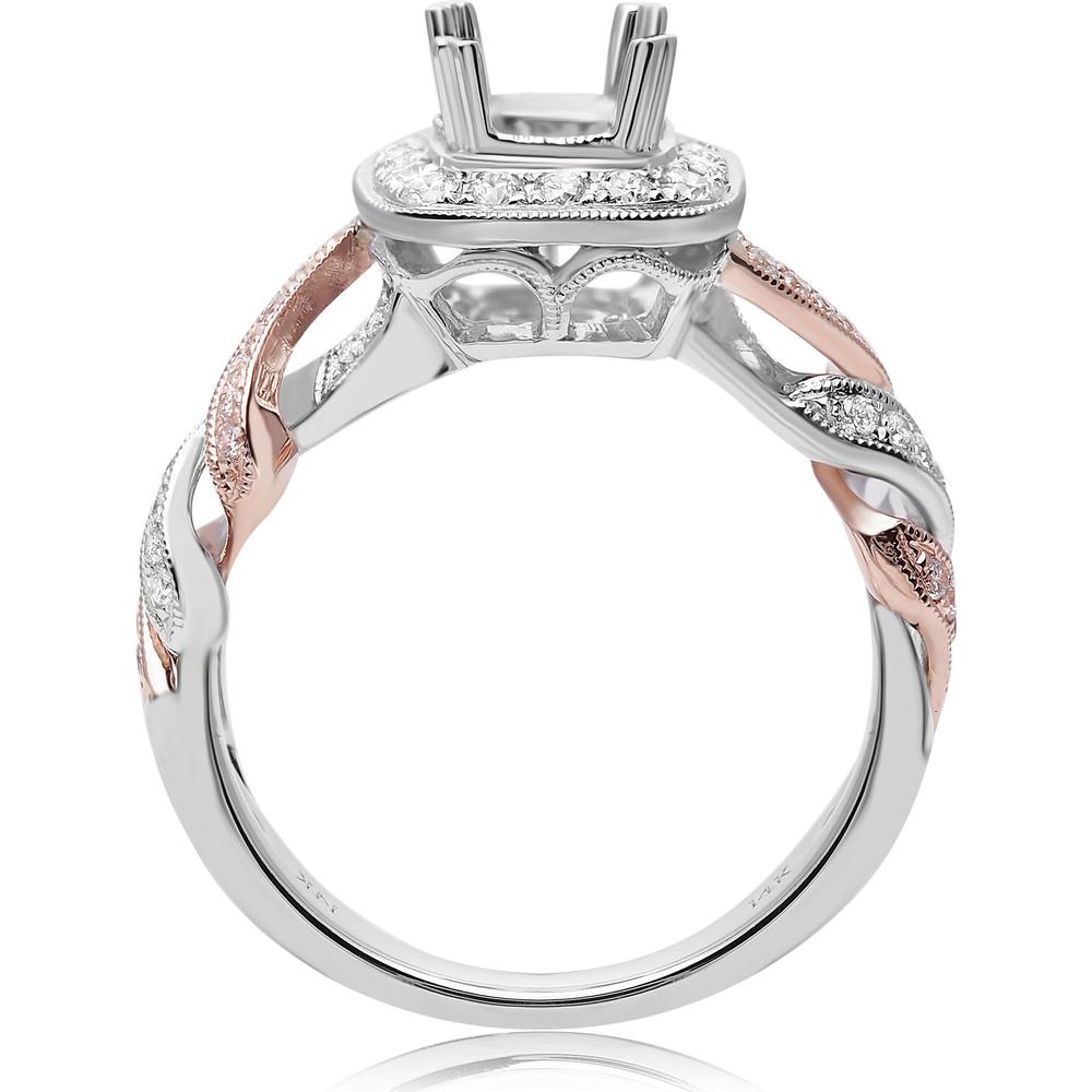 Roman & Jules - 14K White and Rose Gold Halo Round Diamond Ring - 0.47 Carat Total Diamond Weight