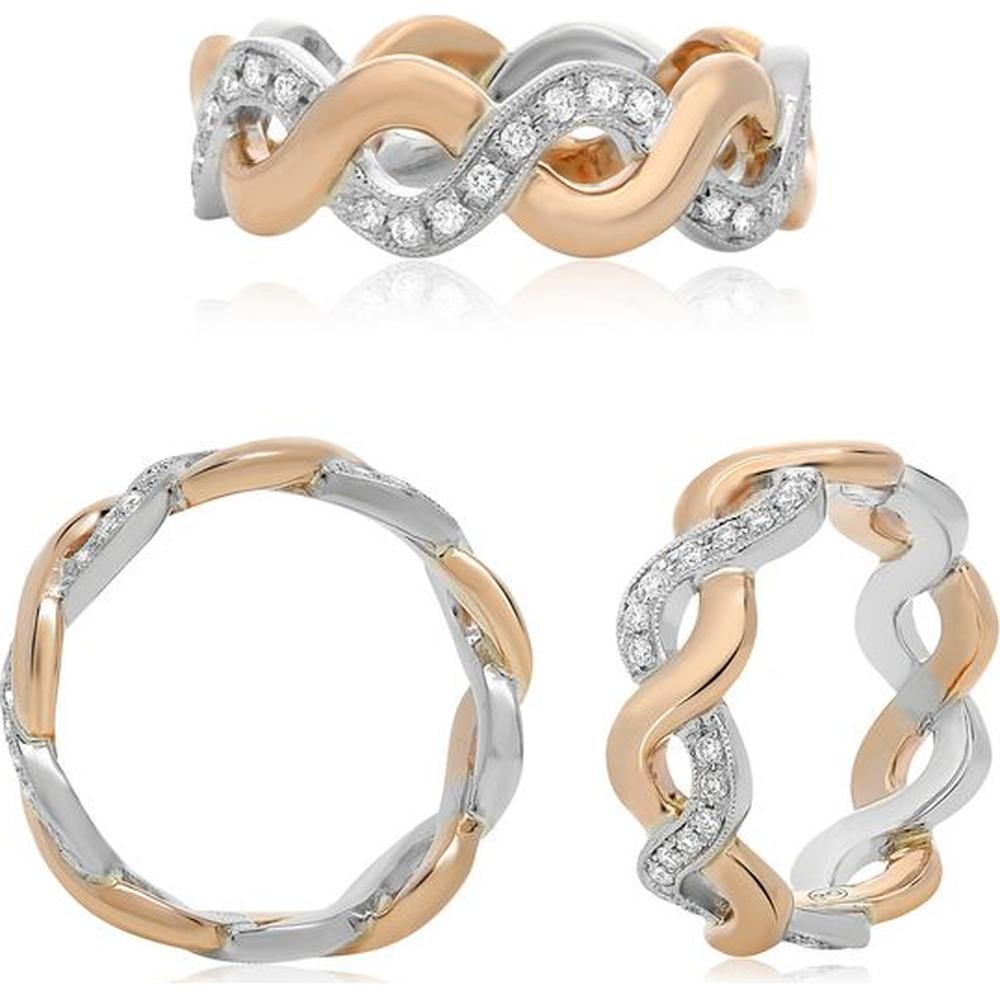 Roman & Jules - 14K White and Rose Gold Intertwined Diamond Band Ring - 0.27 Carat Total Diamond Weight