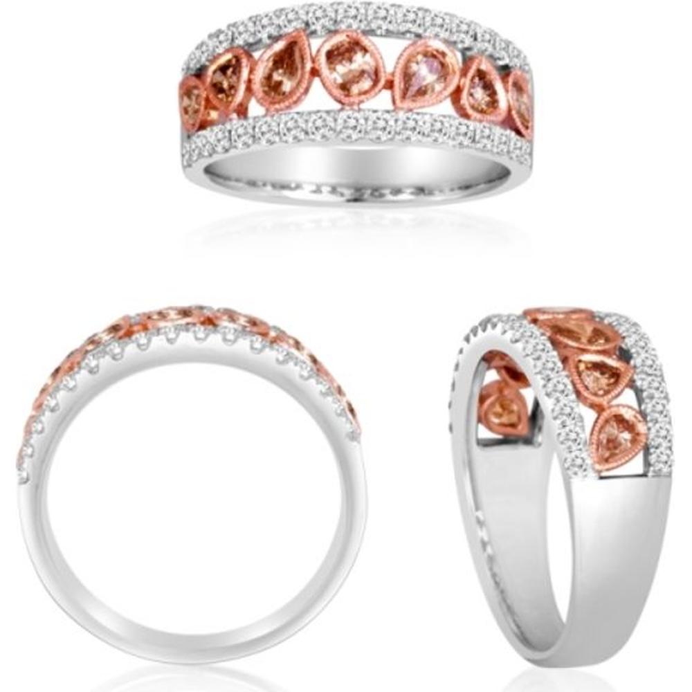 Roman & Jules - 14K White and Rose Gold Mixed Shape Champagne Diamond Ring with Round Diamonds - 0.96 Carat Total Diamond Weight