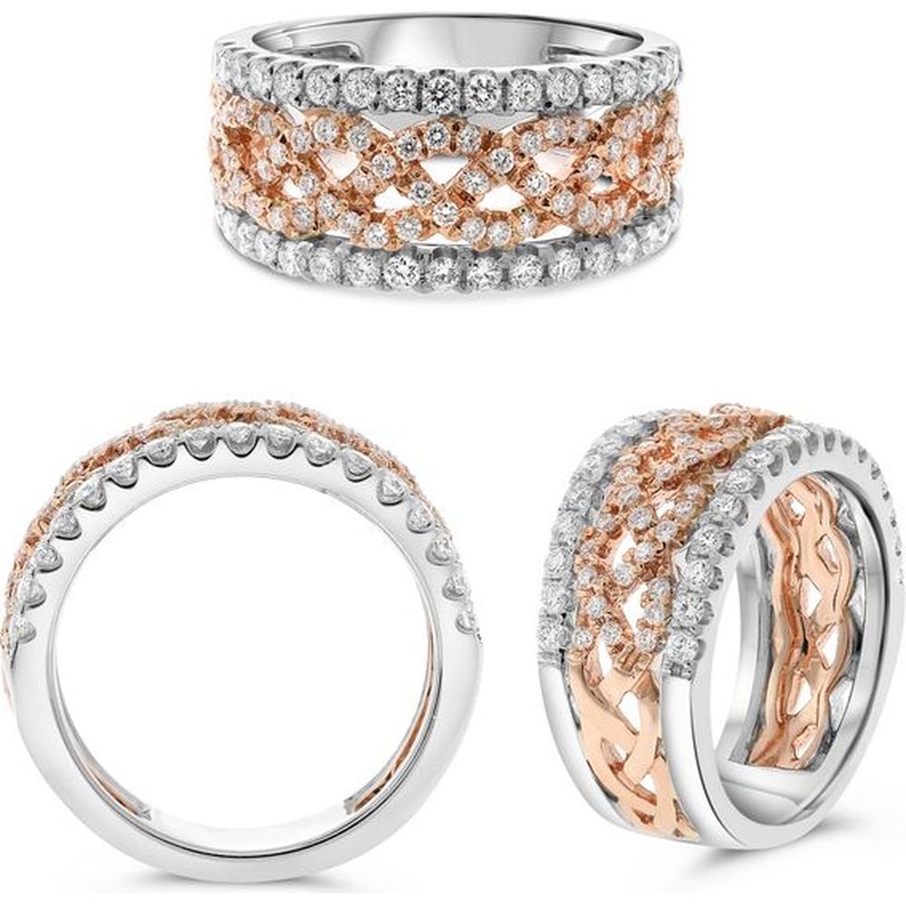 Roman & Jules - 14K White and Rose Gold Mixed Shape Diamond Ring with 1.04 Carat Round Diamonds