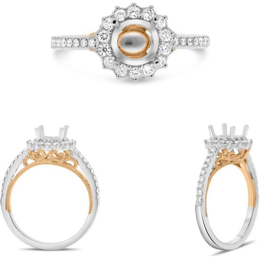 Roman & Jules - 14K White and Rose Gold Round Diamond Halo Engagement Ring Setting - 0.40 Carat Total Diamond Weight