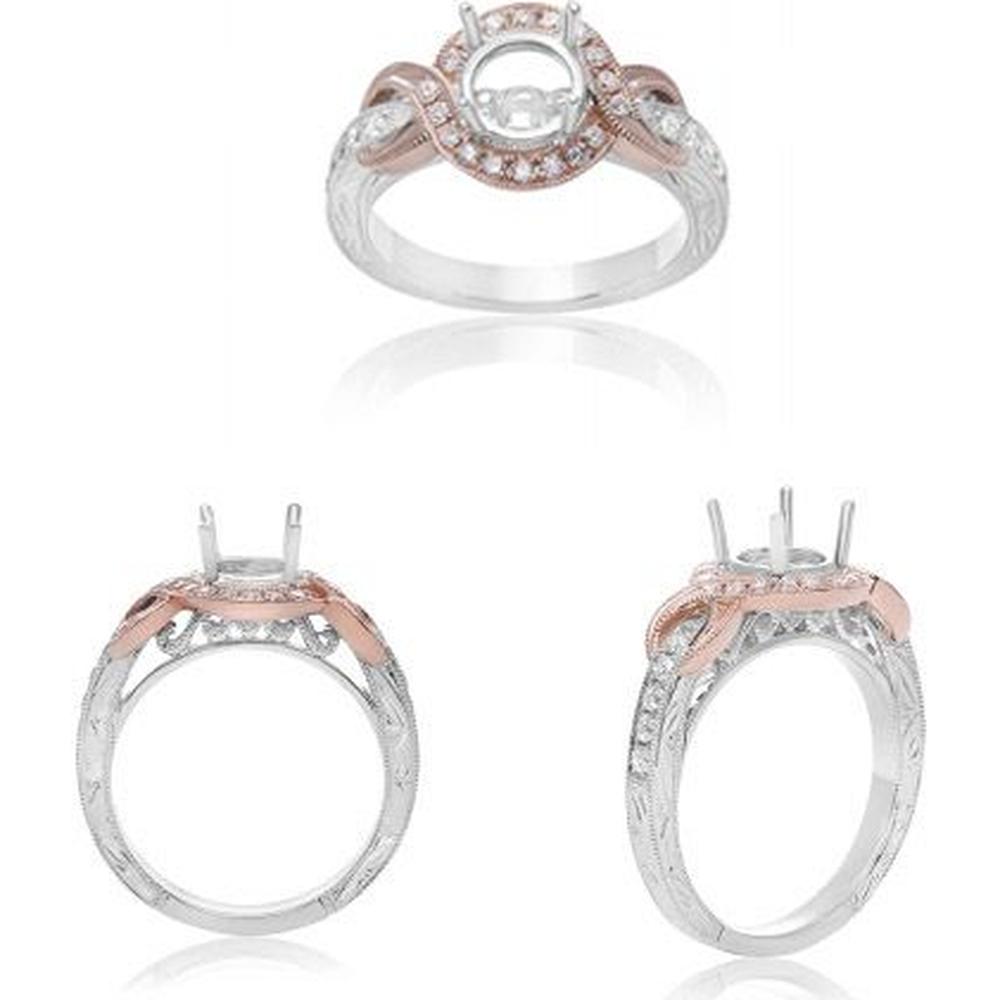Roman & Jules - 14K White and Rose Gold Round Diamond Halo Ring - 0.36 Carat Total Diamond Weight