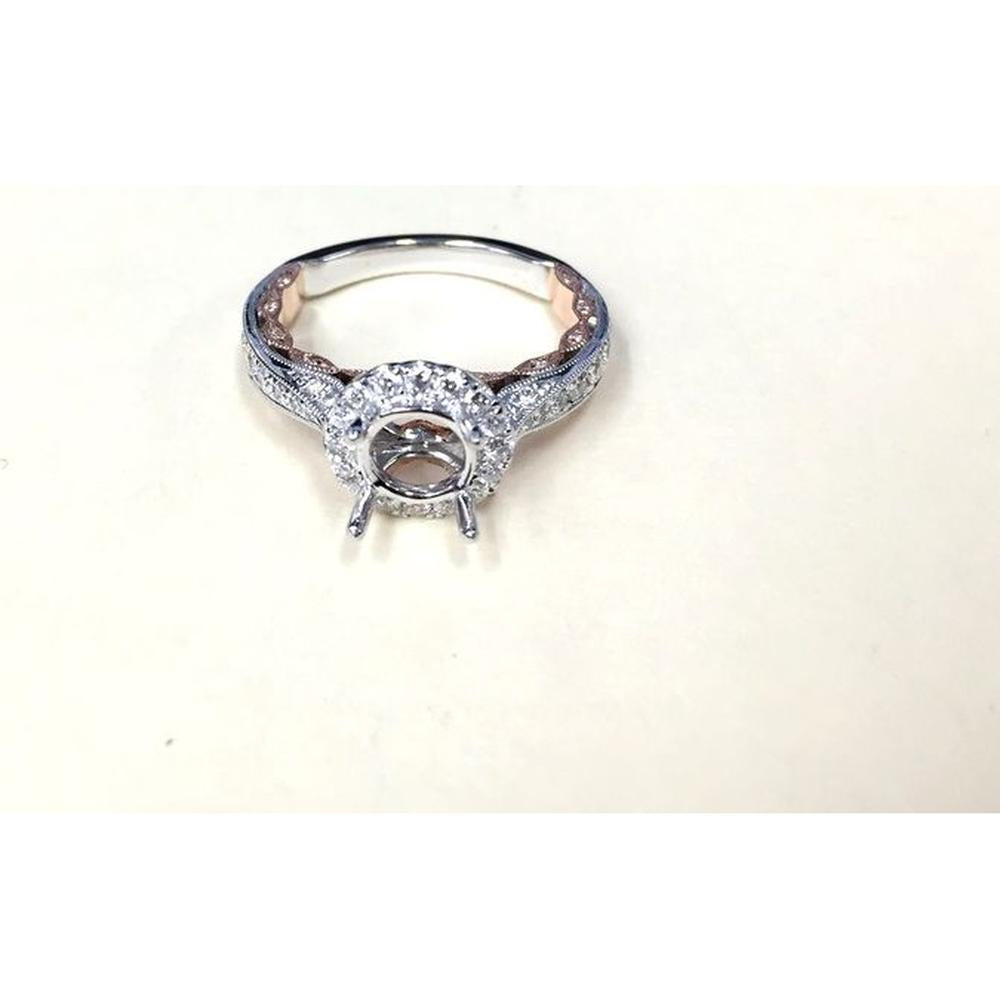 Roman & Jules - 14K White and Rose Gold Round Diamond Halo Ring - 0.66 Carat Total Diamond Weight