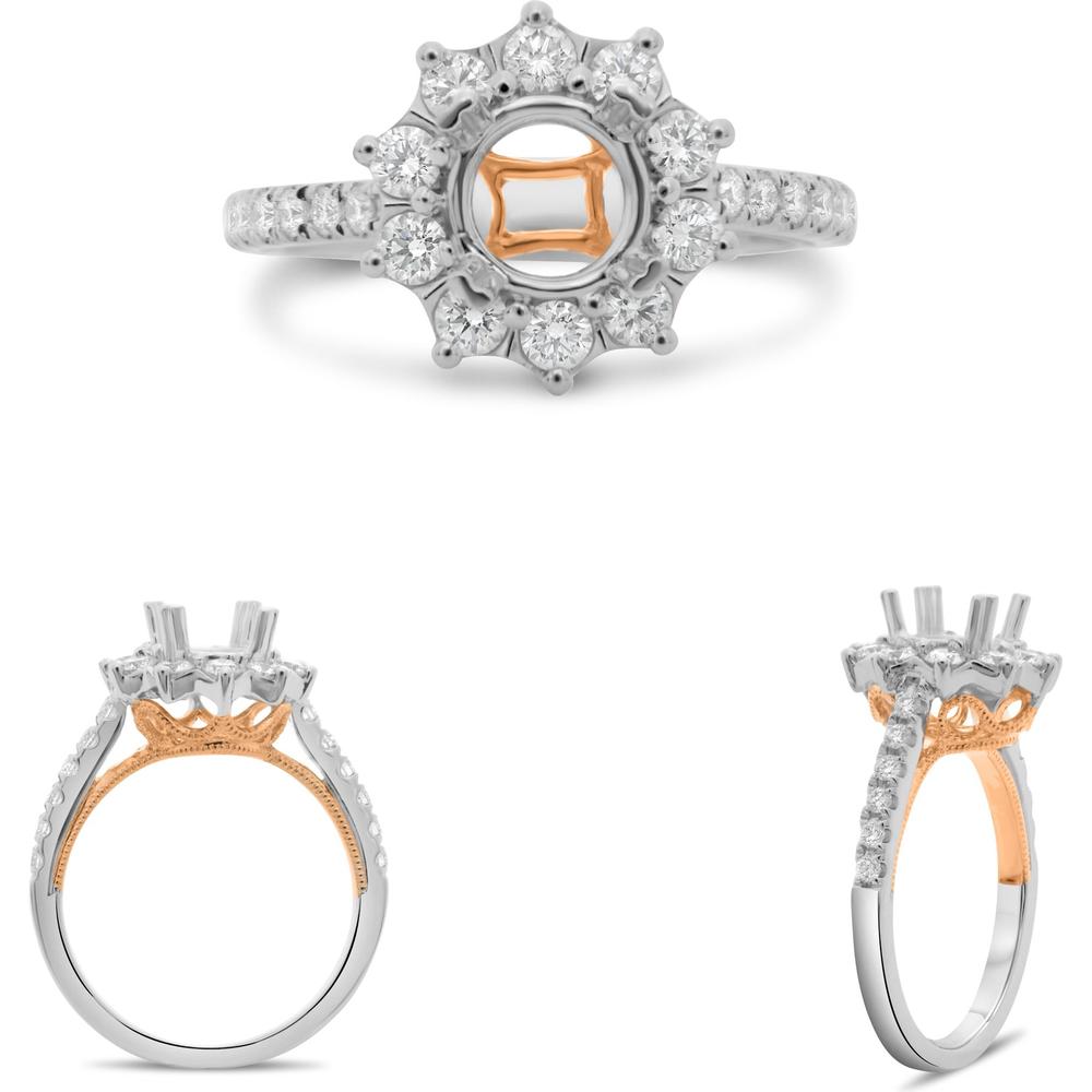 Roman & Jules - 14K White and Rose Gold Round Diamond Halo Ring with Round Diamonds - 1.32 Carat Total Diamond Weight