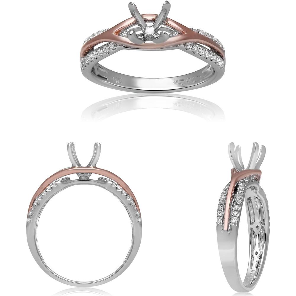 Roman & Jules - 14K White and Rose Gold Round Diamond Split Shank Ring with 0.20 Carat Total Diamond Weight